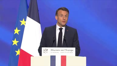 Emmanuel Macron à La Sorbonne pour son grand discours sur l'Europe, le 25 avril 2024.