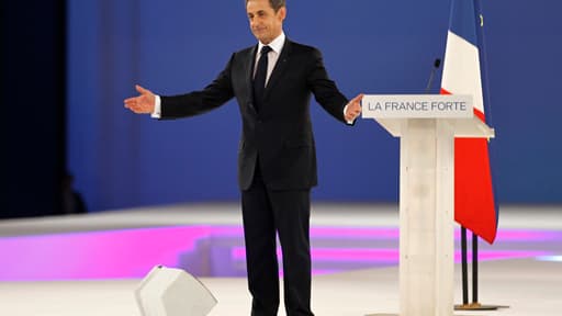 Nicolas Sarkozy, lors du meeting de Villepintes pendant sa campagne