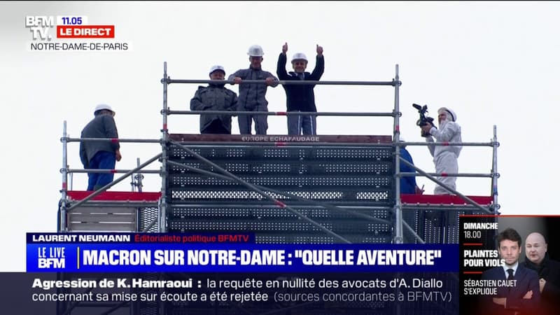 Les images d'Emmanuel Macron tout en haut de la flèche reconstruite de Notre-Dame