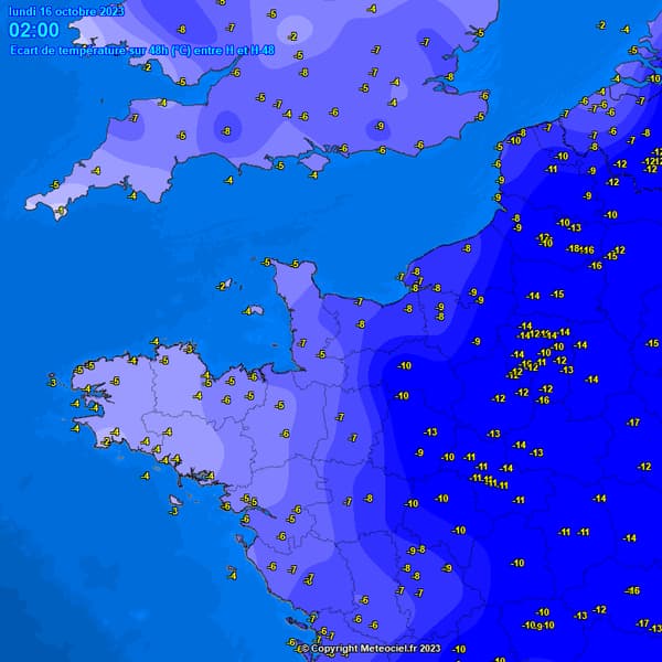 Le différentiel de températures en 48 heures en France 
