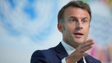 Le président français Emmanuel Macron lors de la présentation du Pacte européen pour les océans à la Conférence des Nations unies sur les océans (Unoc3), le 9 juin 2025 à Nice