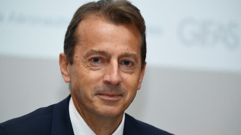 Guillaume Faury, président exécutif d'Airbus, lors de la conférence de presse annuelle du GIFAS à Paris le 28 avril 2022.