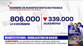 Retraites: le ministère de l'Intérieur annonce 339.000 manifestants en France, contre 885.000 manifestants pour la CGT