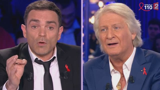 Yann Moix face à Patrick Sébastien sur le plateau de "On n'est pas couché le 2 avril 2016
