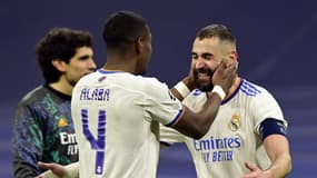 La joie de David Alaba et Karim Benzema lors de Real-PSG en C1, le 9 mars 2022