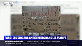 Une pancarte antisémite brandie lors d'une manifestations anti-pass sanitaire à Metz ce week-end