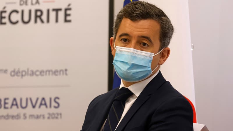 Gérald Darmanin en déplacement dans l'Allier pour la sixième table ronde du "Beauvau de la sécurité", consacrée au monde rural, le 8 mars 2021