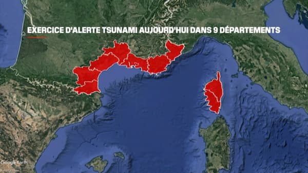 Les 9 départements du sud de la France ayant reçu l'alerte tsunami vendredi 19 janvier 2024.