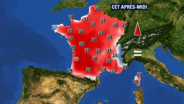 Les températures pour ce samedi après-midi Les températures pour ce samedi après-midi
