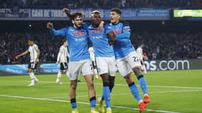 La joie des joueurs de Naples face à la Juventus, le 13 janvier 2023.