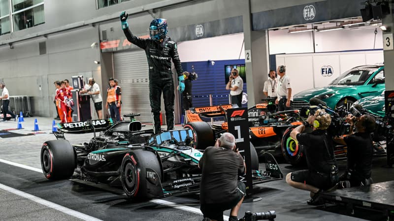 La joie de George Russell après sa pole position au GP de Singapour le 4 octobre 2025