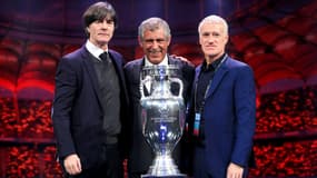 Joachim Low, Fernando Santos et Didier Deschamps, à Bucarest le 30 novembre 2019