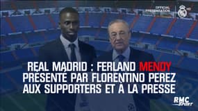 Real Madrid : Ferland Mendy présenté par Florentino Perez aux supporters et à la presse