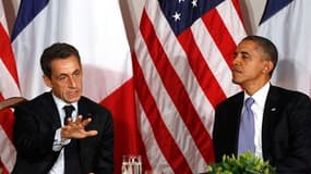 Nicolas Sarkozy et Barack Obama à New York. Le président français propose que Mahmoud Abbas reparte de New York avec la perspective que l'Assemblée générale octroie à la Palestine le statut intermédiaire d'Etat observateur. /Photo prise le 21 septembre 20