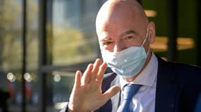 Le président de la Fifa Gianni Infantino à son arrivée au congrès de l'UEFA, le 20 avril 2021 à Montreux