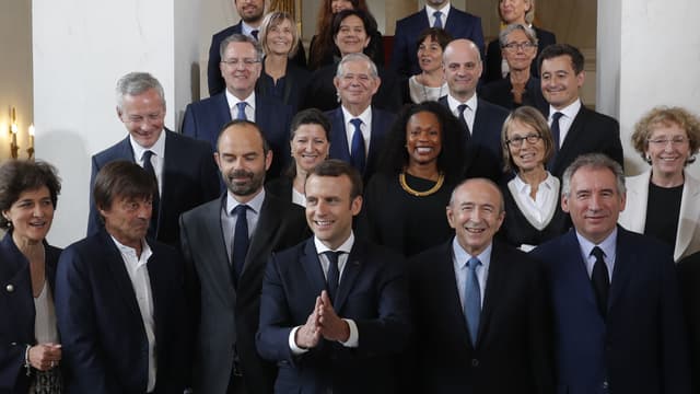 La première équipe gouvernementale, le 18 mai 2017 à l'Elysée. 