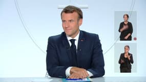 Emmanuel Macron, lors de son allocution depuis l'Elysée le mercredi 14 octobre 2020.