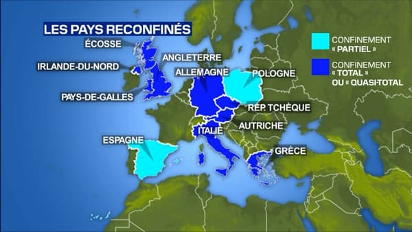 Carte des pays reconfinés en Europe