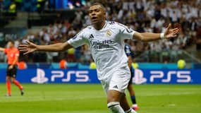Kylian Mbappé après son premier but avec le Real Madrid, le 14 août 2024.