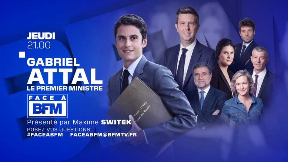 Gabriel Attal invité de "Face à BFM", le jeudi 18 avril 2024 à 21 heures.
