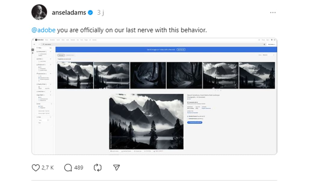 La famille d'Ansel Adams reproche à Adobe d'avoir vendu des images inspirées du photographe générées par l'IA. La famille d'Ansel Adams reproche à Adobe d'avoir vendu des images inspirées du photographe générées par l'IA.