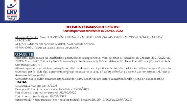 Le PV de la Commission sportive