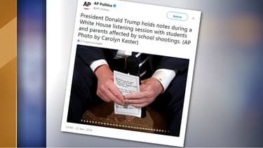 Les notes de Donald Trump, le 21 février 2018, face aux rescapés de fusillades.