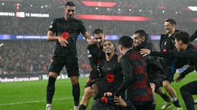 Les joueurs du FC Barcelone après leur victoire contre le Benfica Lisbonne en Ligue des champions - le 21/01/2025