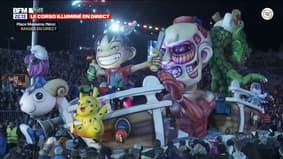 Carnaval de Nice: le char du youtubeur Cyprien défile lors du corso illuminé
