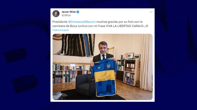 Le président argentin Javier Milei partage un cliché d'Emmanuel Macron avec un maillot de Boca Juniors comme cadeau après son élection