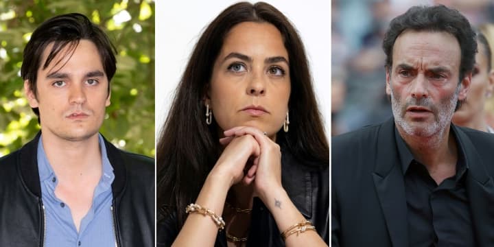 Combinaison de trois photographies réalisée le 11 janvier 2024 avec de gauche à droite Alain Fabien Delon à Angoulême le 28 août 2021, Anouchka Delon à Paris le 19 juin 2023 et Anthony Delon à Cannes le 18 mai 2022