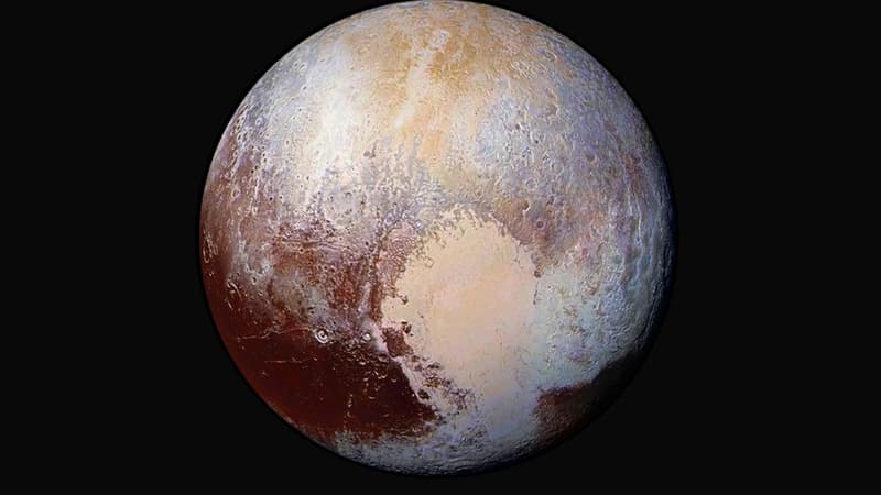 Le "coeur" de Pluton, la plaine de Spoutnik, supposée abriter un océan liquide. Photographie de la sonde New Horizons, couleurs augmentées. (Photo d'illustration)