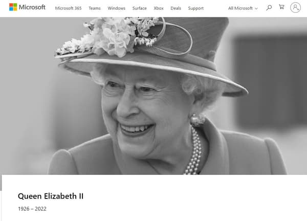 Microsoft rend hommage à la reine sur son site