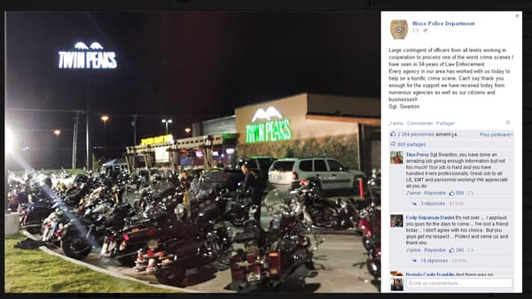 Rassemblement de motards devant le Twinn Peaks, à Waco au Texas.