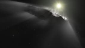 Vue d'artiste de l'objet interstellaire Oumuamua, qui a été découvert traversant notre système solaire fin 2017.