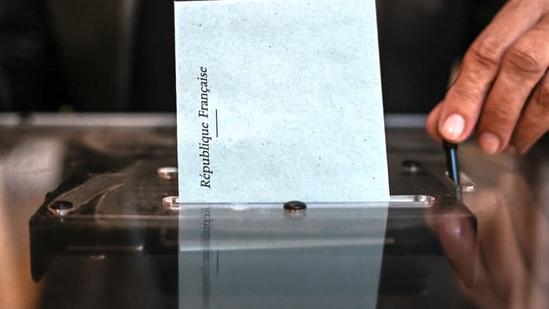 Un bulletin est glissée dans une urne, au premier tour de l'élection présidentielle, dimanche 10 avril 2022 à Lyon.