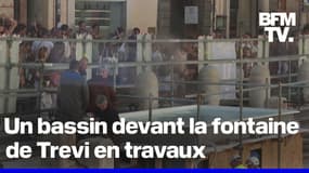 Italie: un bassin installé devant la fontaine de Trevi en travaux pour permettre aux touristes d'y jeter une pièce