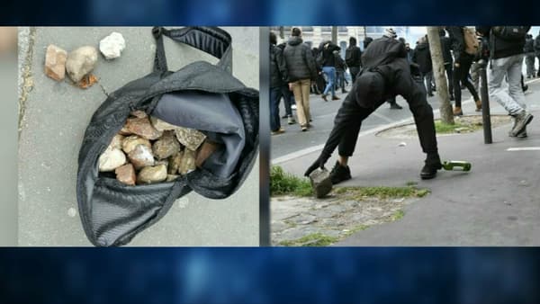 Des projectiles retrouvés lors de la manifestation du 1er mai à Paris. Des projectiles retrouvés lors de la manifestation du 1er mai à Paris.