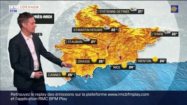 Météo Côte d’Azur: le soleil persiste sur la côte, des orages attendus dans les hauteurs, 23°C à Tende et 24°C à Nice