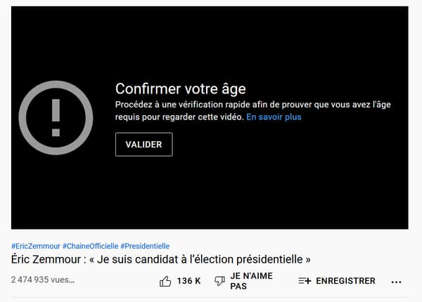 Capture d'écran de la vidéo d'Eric Zemmour. Capture d'écran de la vidéo d'Eric Zemmour.