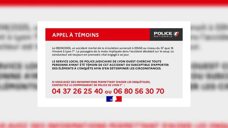 L'appel à témoins diffusé vendredi 11 avril par la police de Lyon.