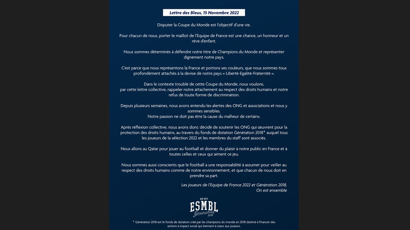 La lettre des Bleus