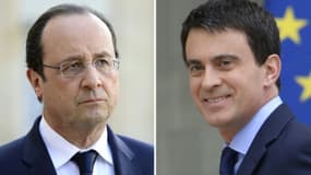 Le chef de l’État François Hollande (G) et le Premier ministre Manuel Valls (D) dans la cour de l'Elysée en avril 2014
