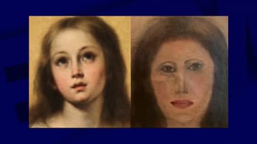 La toile originale, et sa version restaurée.