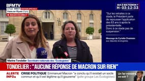 Crise politique: Marine Tondelier explique "être sidérée" et "sortir sans aucune réponse" après la réunion avec Emmanuel Macron