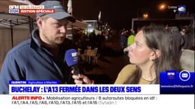 L'A13 fermée dans les deux sens, les agriculteurs ont campé cette nuit près du péage du Buchelay