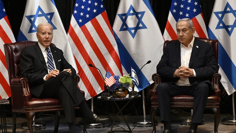 Le président américain Joe Biden et le Premier ministre israélien Benjamin Netanyahu, à Tel-Aviv, le 18 octobre 2023.