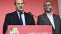 Jean-Christophe Cambadélis et Rachid Temal, lors d'une conférence de presse sur la primaire à gauche, jeudi 8 décembre.