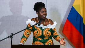 La vice-présidente de la Colombie, Francia Marquez, s'exprime lors d'une conférence de presse avec la ministre allemande des Affaires étrangères à l'hôtel Marriot de Cali, en Colombie, le 8 juin 2023.