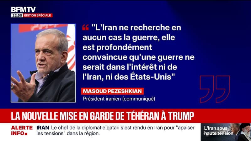 Le président iranien Massoud Pezeshkian affirme que le pays "ne recherche en aucun cas la guerre"
